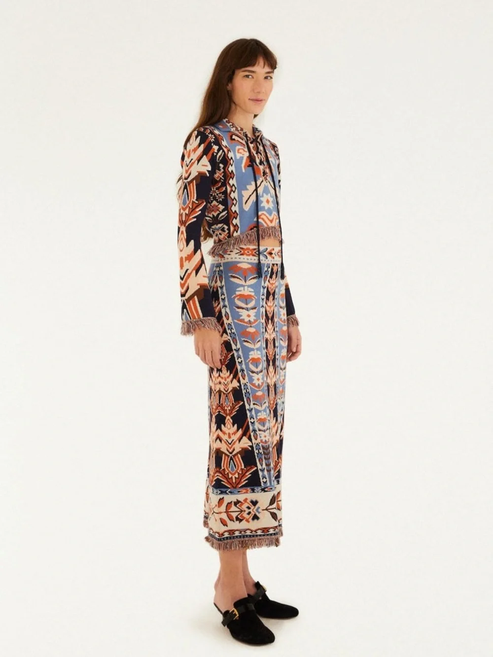 FARM Rio NWT Multicolor Tapestry Fringes Knit Top & Skirt Set, Size M